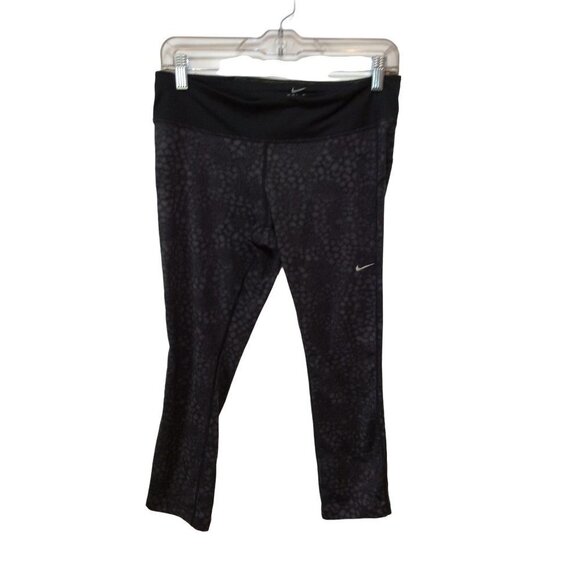 NIKE Dri-Fit Capri Legging  Medium Women Black Grey Polyester Spandex - Picture 1 of 3